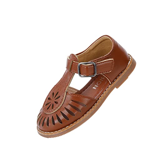 Girl's Leather Sandals Closed-Toe Princess Summer Dress Shoes (10 Toddler, Brown, Numeric_10)2