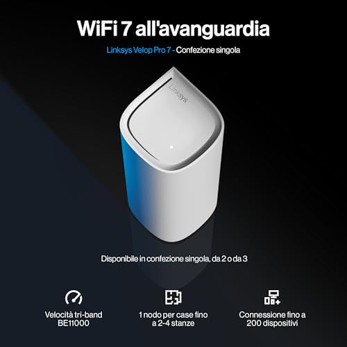 Velop Pro 7 Sistema WiFi 7 MBE7001 - Sistema Cognitive Mesh Tri-Band e più di 10 Gbps di velocità - Copre fino a 275 m² - Connessione per 200 dispositivi - Confezione singola - Router - Immagine 1