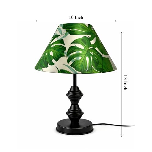 Image of tu casa Modern Table Lamp with Tropical Leaf Satin Shade | Metal Iron Base Decorative lamp for Living Room| Decorative Lighting for Living Room, Study & Home Decor, Designer Table Lamp for Gifting