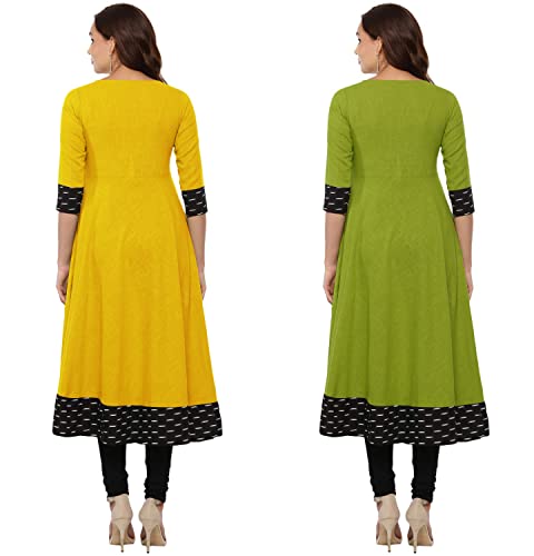 Image of NATEK Cotton Anarkali Printed Border Kurtis for Women Combo Pack of 2