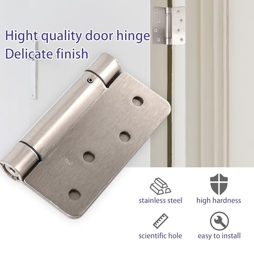 SORGMACH Self Closing Door Hinge 4 inch Satin Nickel Auto Close Hinges Adjustable 4" x 4" Spring Hinges Door Closer Hinge 1/4" Radius Corner Commercial Auto Self-Closing Hinge UL Listed, 2 Pieces