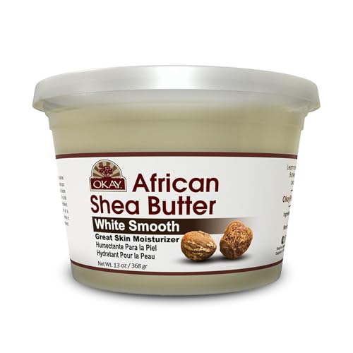 OKAY Pure Naturals White Shea Butter for Hair and Skin - Raw African Shea Butter for Women and Men, Daily Moisturizer for Face and Body, Helps with Stretch Marks, Soothes Dry Skin - 13 Oz Jar