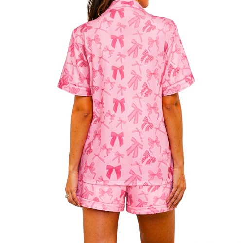 Image of Ammiko Womens Pajamas Set Y2k Loungewear Pajama Button Down Top and Shorts Monkey Beach Short Sleeve Sleepwear Preppy