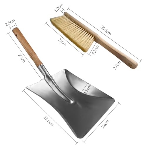 VELLUSTRA Kehrset Kehrgarnitur, Handfeger und Schaufel, Bambusgriff Kehrblech und Handfeger Besen, Putzset Hergestellt, Metall Kehrschaufel Set für Industrie und Gartenkehrset, Silber – Bild 3