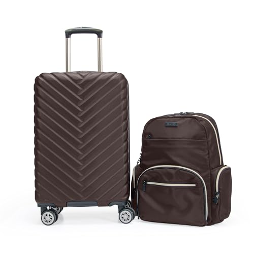 Image of Kenneth Cole REACTION Women's Madison Square Hardside Chevron Expandable Luggage, Chocolate Brown, 2-Piece (20 inch Carry On + Sophie Backpack), Kenneth Cole Reaction Women's Madison Square Hardside