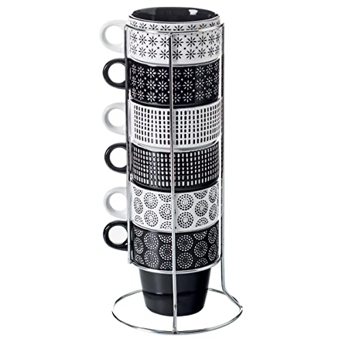 Secret de Gourmet - Becher auf rack x6 ethnik - Tasse auf Rack x6 ethnik, Steingut, Eisen, Maße L. 13 x B. 13 x H. 30 cm Tasse: D. 8.5 x H. 9 cm