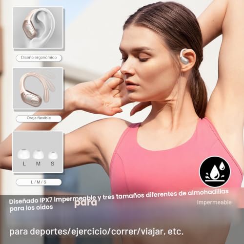 Aptkdoe Auriculares Inalámbricos Deportivos, Auriculares Bluetooth 5.4 con App Inteligente y ENC Mic, 75H Cascos Inalambricos con Pantalla LED Digital, IP7 Impermeable Cascos para Gym y Running, Rosa 6