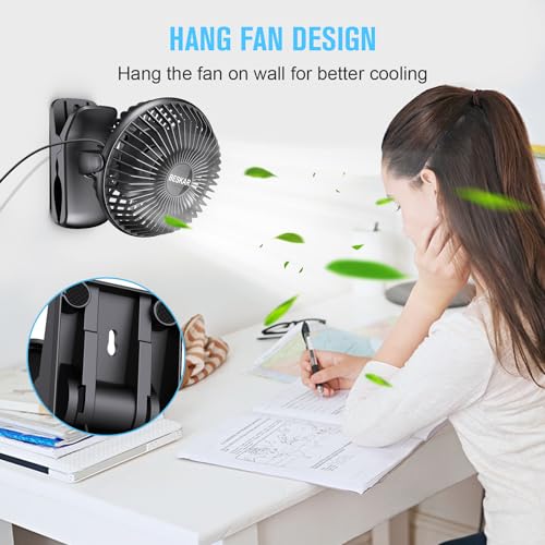 image for BESKAR Small Clip on Fan, 3 Speeds USB Fans with Strong Airflow, Clip 