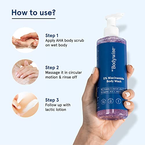 Image of Be Bodywise 10% AHA Body Scrub & 5% Niacinamide Body Wash | With 10% Lactic Acid, 5% Niacinamide, Oat Extract & Aloe Vera Extract | Exfoliates Skin, Nourishes Skin, Reduces Tan, & Ingrown Hair