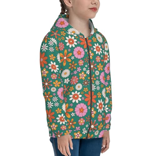 Retro Flower Kids Pullover Hoodies Boys Zip Up Sweatshirts Girls Athletic Clothes with Pocket4