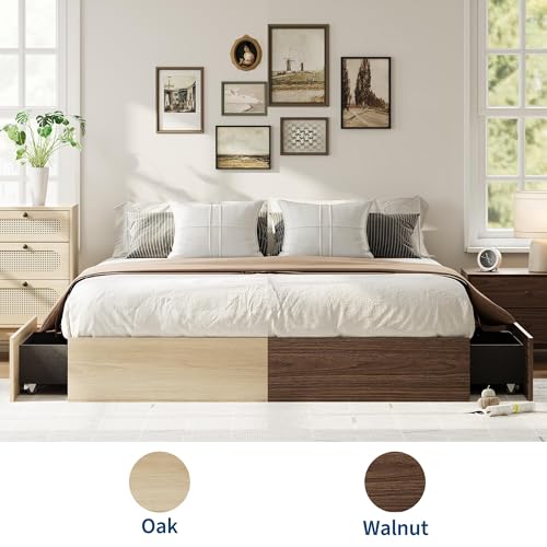 Image of GarveeHome Wood Platform Bed Frame, King Bed Frame with 2 Drawers