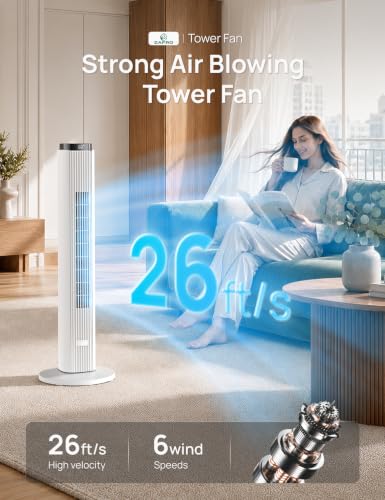 Image of ZAFRO Tower Fan for Bedroom, 37'' Cooling Fans with 4 Modes 6 Speeds, 26 ft /s Velocity, 28dB Quiet for Sleep, LED Touchpad & 12H Timer, 90 Oscillating Floor Fans that Blow Cold Air, White