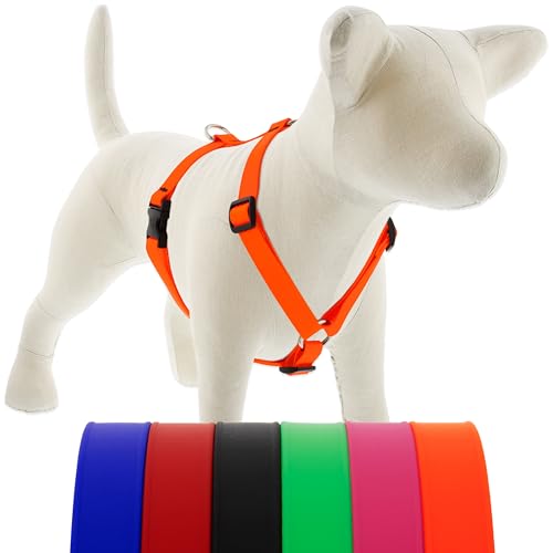 LupinePet Waterproof Splash Adjustable Dog Harness, Neon Orange, 3/4-inch Wide, Girth adjusts 20-32", Made with BioThane