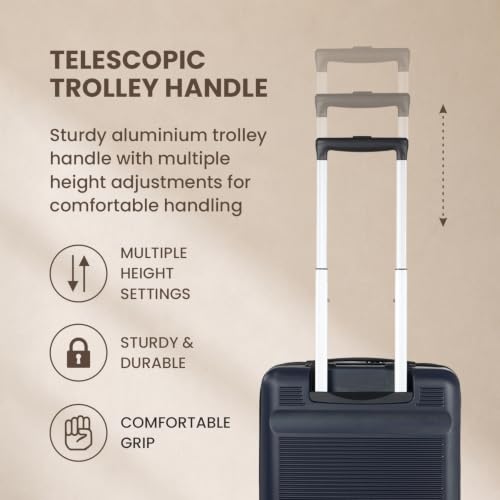 Image of SWISS MILITARY Pascal Hard 55cm Lightweight PC Small Cabin Travel Luggage Trolley Bag, Anti-Theft Zippers & 3-Dial Lock, 360 Wheels, Wet Pocket & Aluminium Trolley Handle Suitcase Capacity 51L-Navy