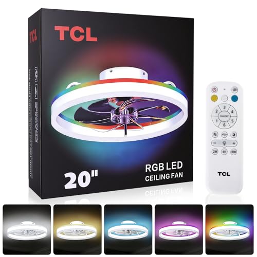 TCL 20'' Flush Mount Ceiling Fan with Lights and Remote, RGB Backlight Dual Lighting Mode, Modern Low Profile Ceiling Fan with Quiet DC Motor, Stylish Lighting for Bedroom, White - image 2