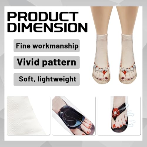 6 Pairs Funny Flip Flop Socks, 3D Manicure Print Socks for Women, Unique and Stylish3