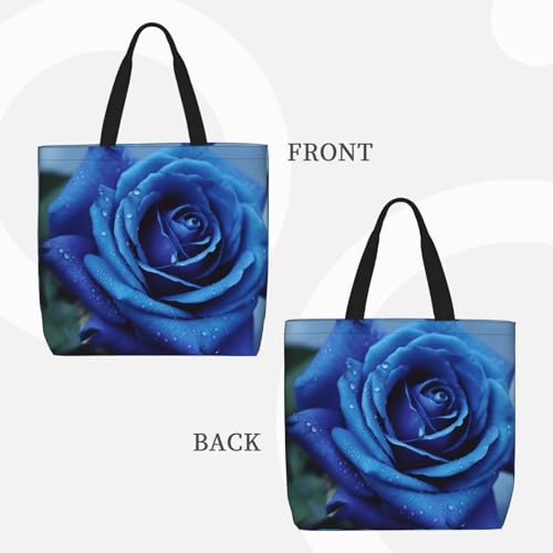 Canvas Tote Bag for Women Shoulder Tote Purse Reusable Grocery Bag Romantic Blue Rose Aesthetic Shopping Bags3