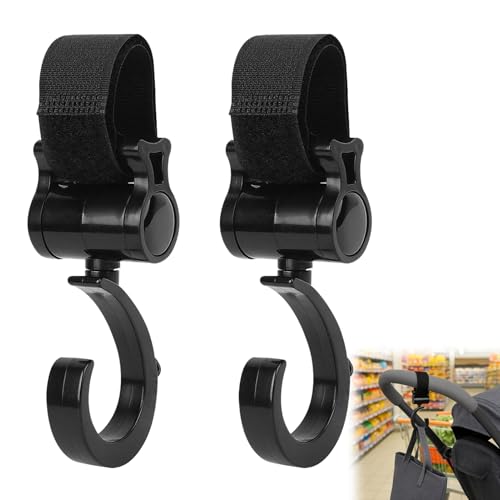 Menibeuty 2pcs Crochet multifonction pour poussette, durable et résistant, pour sacs à provisions Pour Poussette, Durable Et RéSistant (Noir)