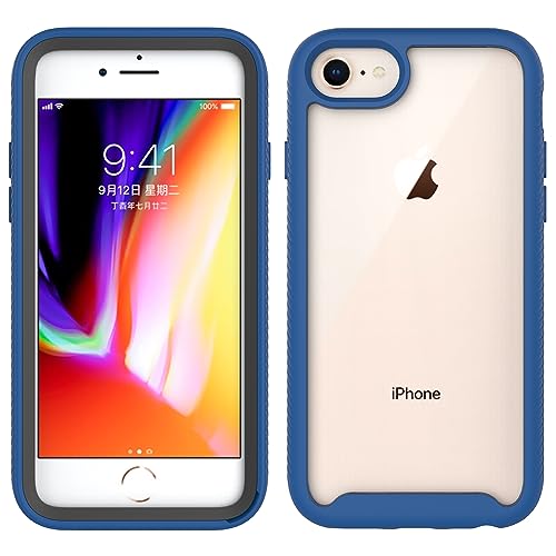 Bumper Case for iPhone 8, Double Layer Protection for iPhone 8 Case, PC Front Bumper + Back Cover Non-Slip Combination Phone Cover for iPhone 8 Blue