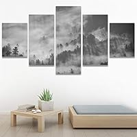 SIGNWIN 5 Panel Canvas Wall Art Foggy Scenery for Home Decorations Ready to Hang - 60