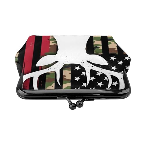 Coin Purse Small Pu Leather Change Purse Wallet With Clasp Car Coin Holder Pouch For Woman Men (Cool Camouflage American Flag Hunting Deer Camo Black (3))2