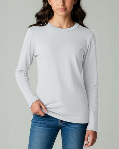 Image of Real Essentials 4 Pack: Girls' Cotton Long Sleeve Crew Neck T-Shirt - Athletic Tee Shirt for Teens Kids Youth (Ages 4-16)
