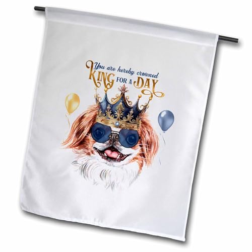 3dRose Japanese Chin Dog in Sunglasses and a Crown King for a Day - Flags (fl-382731-2)
