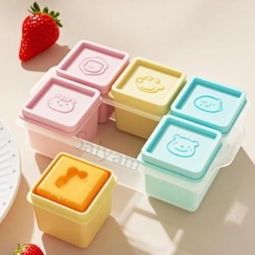 Image of Saiyam Square Ice Cube Storage Trays with Lids, Pastel Colours, Square Summer Ice Box with Removable Lid, Easy Release Cube Molds