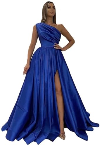 One Shoulder Prom Dresses Long 2025 New Satin Ball Gowns Formal Evening Dress with Slit,R13