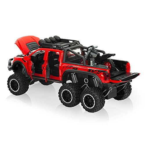 SASBSC F-150 Pickup Truck Toy Refitted 6x6 Off-Road Model Truck 1/24 Scale Die-Cast Metal Toy Car (Red)