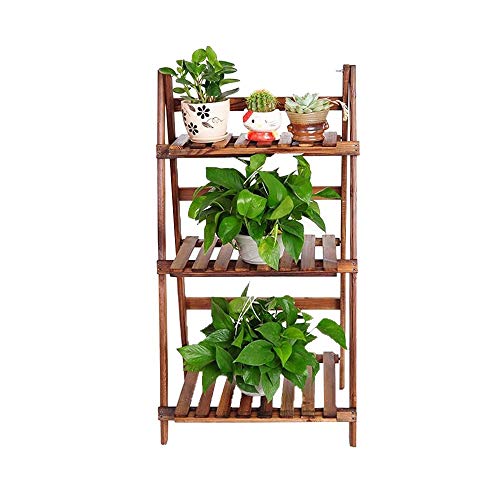 Gimitunus-FD Plant Display Stand, 3 Tier Wooden Ladder Bookshelf Bookcase Standing Shelving Unit Leaning Wall Shelves Storage Shelves Display Rack Kitchen Herb Garden Perfect for Home, Garden, Patio