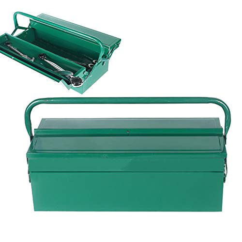 Metal Cantilever Toolbox - Portable 2 Tier Iron Tool Chest Cabinet - Folding Storage Box Case - 17 Inch/50×20Cm - A