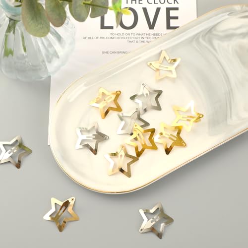 Junebrushs 510-6189 Star Hair Clips, 30 Pcs Silver And Golden Star Hair Accessories Metal Non Slip Hair Barrettes thumb #2