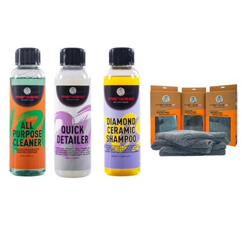 Image of MenzaPro Car Care Combo - All Purpose Cleaner,Diamond Ceramic Shampoo 200ml, Quick Detailer 200ml,Microfiber Towels Pack of 3
