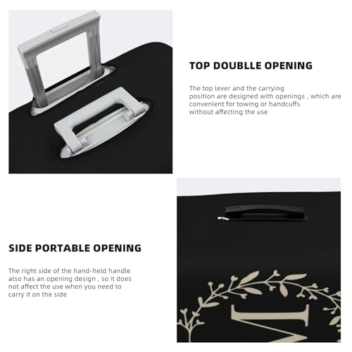 Luggage Cover Flower Golden Letter M Black Suitcase Protector fits 18-32inch Travel Suitcase Cover Dustproof Washable with Concealed Zipper for Wheeled Suitcase LC524