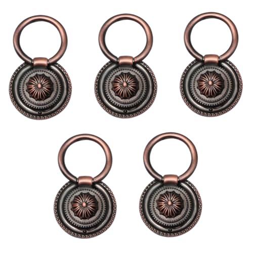 Frcolor 5個 ヴィンテージ風丸型単穴取っ手 径 レッドブロンズ 製キャビネットノブ 引き出し用家具ハンドル ワードローブや食器棚に