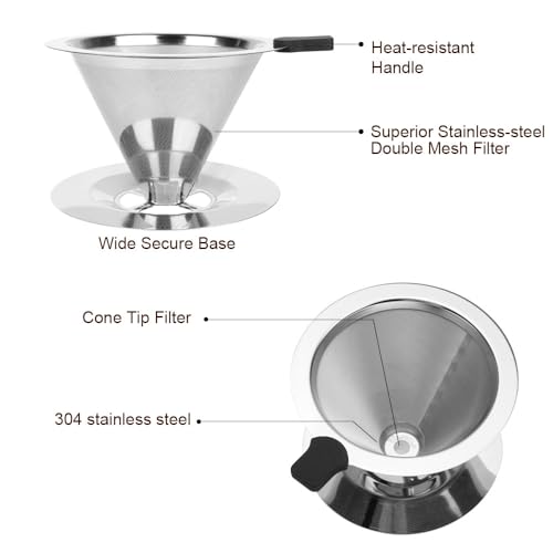 Vicloon Stainless Steel Pour Over Coffee Maker - Reusable Paperless Drip Coffee Filter for Single Cup Brew - Image 4