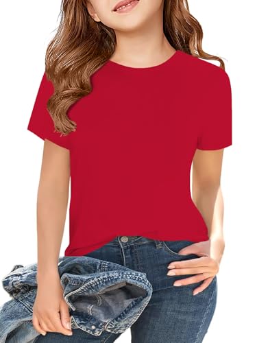 Image of ZDC Girls' Short Sleeve Shirts Kids Crewneck T-Shirts Summer Tops Basic Tees 5-14 Years