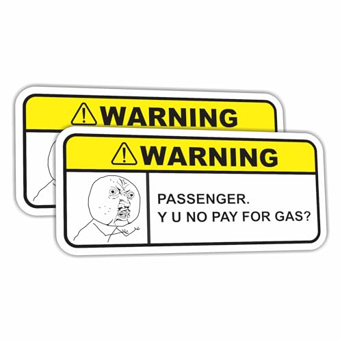 (2X) Y U No Pay for Gas Funny Warning Sticker Set Vinyl Decal for Car Truck SUV Visor Dashboard Decal Dank Meme Rage Comics