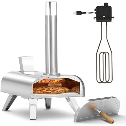 Big Horn Outdoors 12" Multi-Fuel Pizza Oven, Pellet & 1850W Electric Outdoor Pizza Oven with Pizza Stone, Dual Fuel 12 Inch Pizza Maker, Indoor/Outdoor Cooking Grill (12'' pellet + electric) Cover