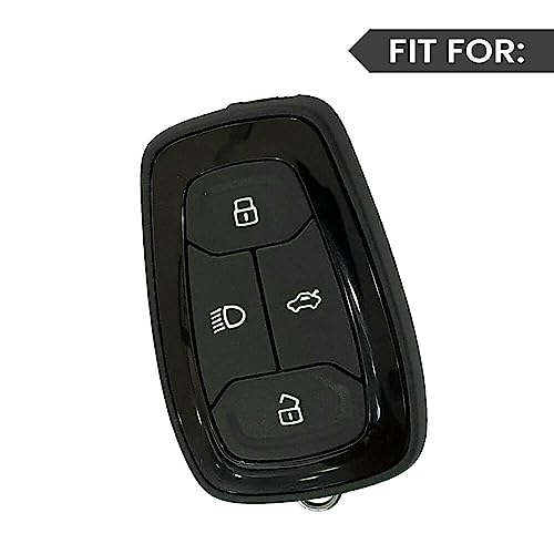 Image of Keyzone Leather Key Cover and Keychain Compatible for Tata Nexon | Harrier | Safari | Punch | Altroz | Tigor 4 Button Smart Key (Blue)