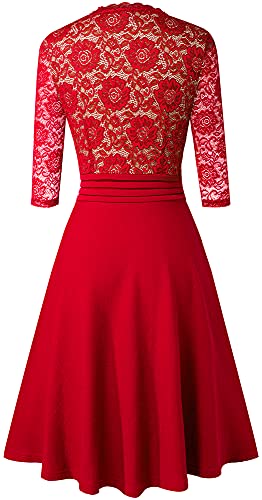 Image of HOMEYEE Women's Chic V-Neck Lace Patchwork Flare Party Dress A062