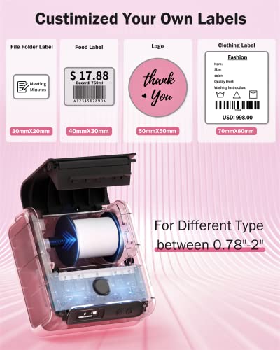 Phomemo M200 Label Makers - 3 Inch 2023 Upgrade M110 Barcode Printer Computer Bluetooth Thermal Label Makers,For Android Ios Windows Mac Os,For Shipping,Labeling,Qr Code(Type-C Charger)-Pink #TOP2