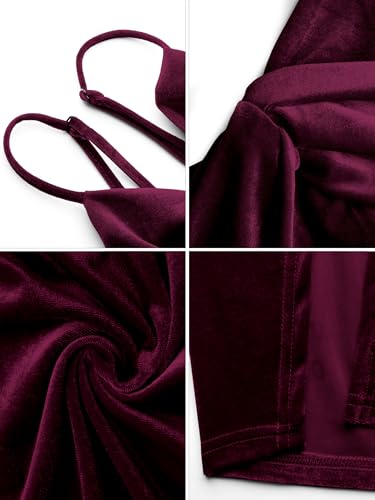 Image of Missufe Women's Sleeveless Spaghetti Strap Wrap V Neck Bodycon Ruched Slit Midi Party Cocktail Velvet Dress