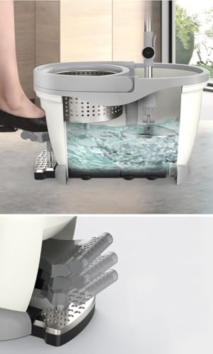 Yar Wischmopp Set mit Eimer – Bodenwischer mit Auswringfunktion, 360° Drehbarer Mop & 2-Kammer Wischeimer – Trocken- & Nassreinigung, Flachmopp für Laminat, Fliesen, Parkett – Bild 6
