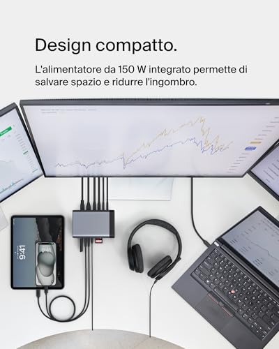 Hub USB-C, Dock 11 in 1 GaN USB-C da 150 W Pro, docking station multiporta, porte USB-C, USB-A, Ethernet, SD, MicroSD, 3,5 mm, porte HDMI 4K per 3 display - Compatibile con MacBook Pro e altri - Hub USB - Immagine 7