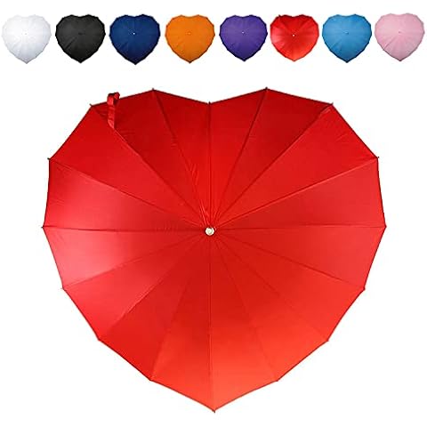 Heart Shaped Umbrella, Ideal for Wedding and Communion Events, Bride and Groom Windproof Umbrellas, Womens Sun Parasol. (Red) Cover