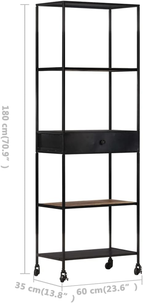 vidaXL Bookshelf, Storage Cabinet with 3 Doors Bookcase, Storage Shelf for Office Living Room, Shelving Unit, Industrial, Rough Mango Wood and Iron