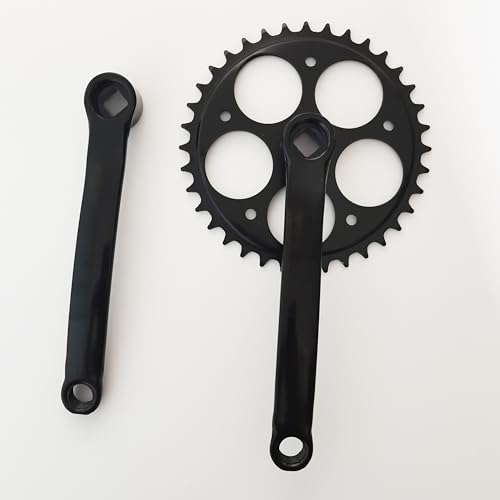 ZZRSDAN 165mm Crankarm Single Speed Crankset for Mountain Road Bike Fixed Gear Bicycle Folding Bicycle(Square Taper, Black, Sprocket) (36T Single Speed Crankset-Black)