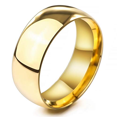 MunkiMix Ancho 8mm Acero Inoxidable Anillo Ring Banda Venda Oro Dorado Tono Alianzas Boda Talla Tamaño 17 Hombre,Mujer